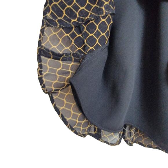 4/$25 -Harold's A-line 100% Rayon Chiffon Black Gold Fit & Flare Skirt Size M - Picture 6 of 8